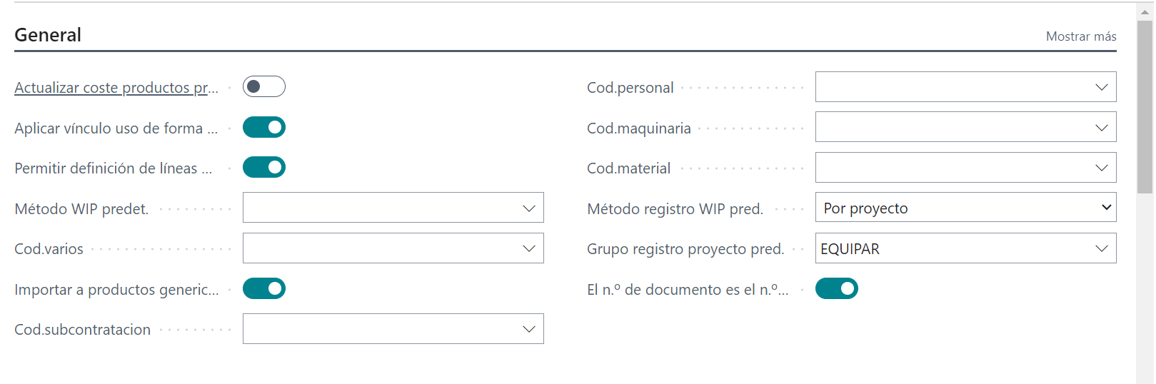 Configuración de proyectos