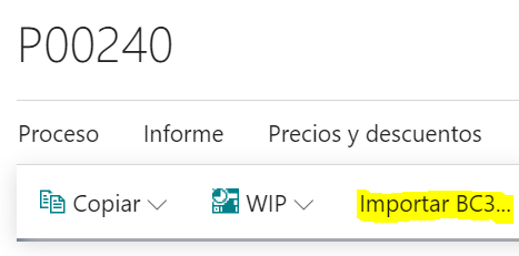 Acción importar BC3 en el proyecto