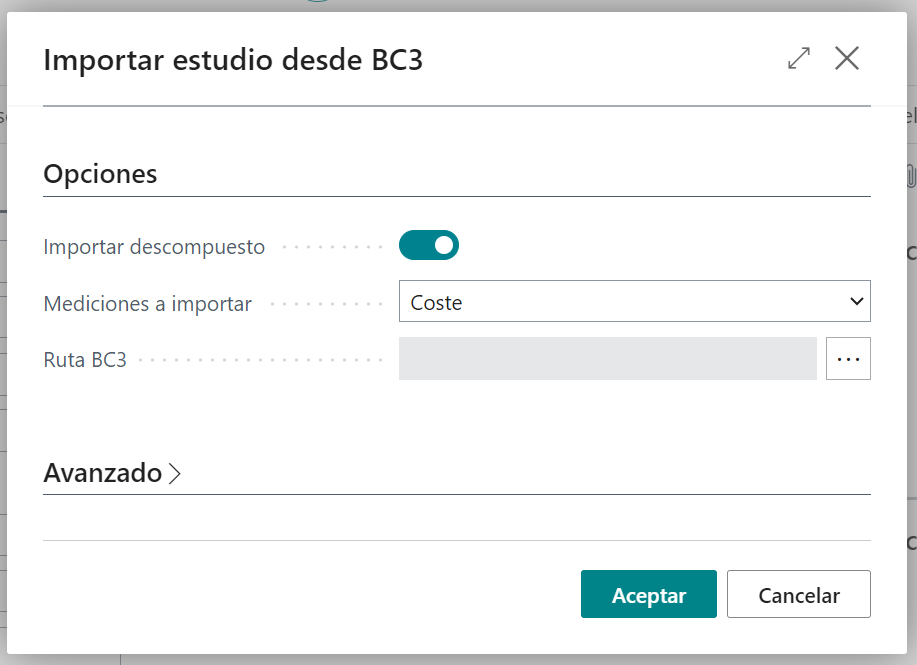 Ventana de importación BC3