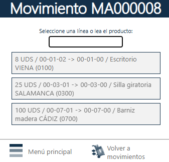 Opciones movimiento