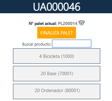 Selección productos palet