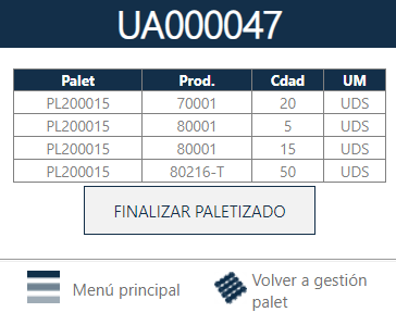 Finalizar palet