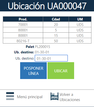Confirmar ubicación palet