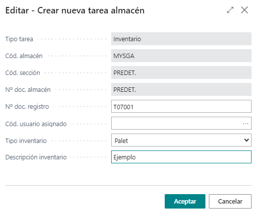 Configurar inventario palet