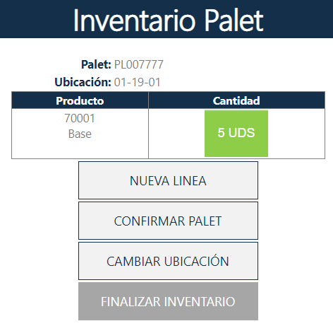 Confirmar palet nuevo