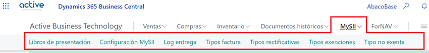Captura pantalla menú de configuración mySII