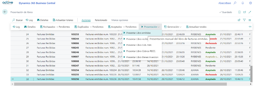 Captura de pantalla acciones ‘Presentar Libros‘