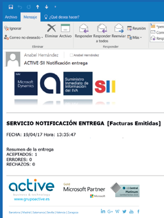 Captura de pantalla de correo de notificación
